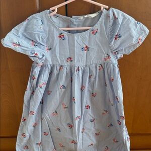 H&M Light Blue Striped Dress with Pink Floral Print